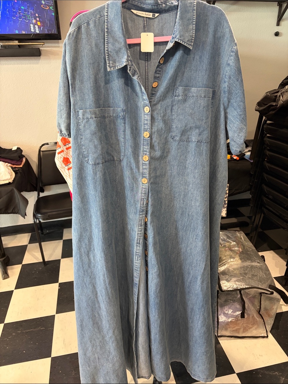 Casual Denim Maxi Shirt Dress in Light Blue